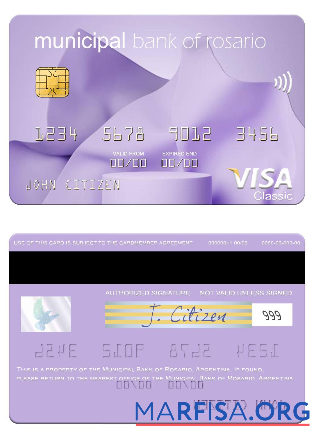Downloadable Argentina Municipal Bank of Rosario visa card download for verification